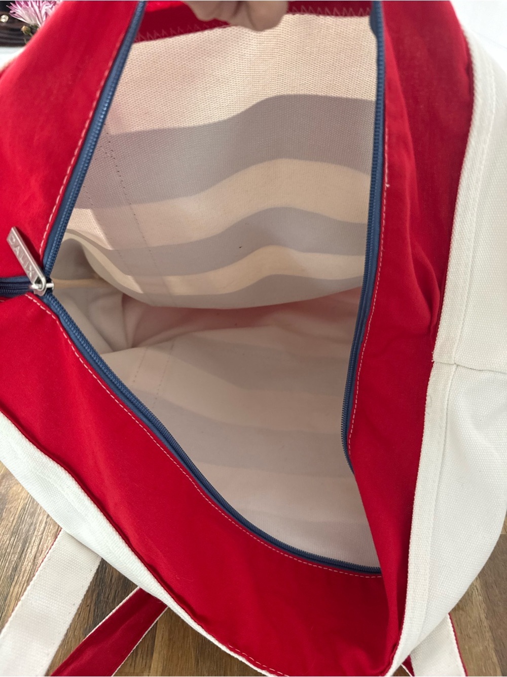 Dalix Red White Blue Striped Zip-Top Lined Tote Bag 4th of July Nautical - Picture 5 of 5